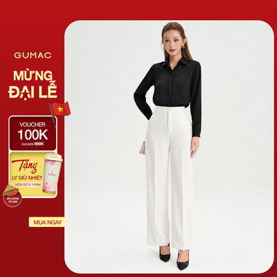 Quần tây nữ GUMAC ống suông màu trắng nút bọc chất liệu cotton silk mềm mịn  QF08032