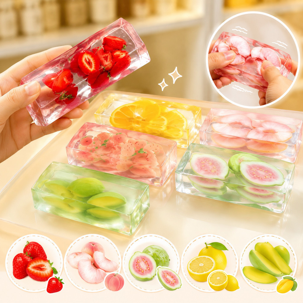 Jumbo Fruit Fidget Block – Đồ chơi bóp Gel tăng chậm với nghệ thuật chanh dâu, giảm căng thẳng giác 