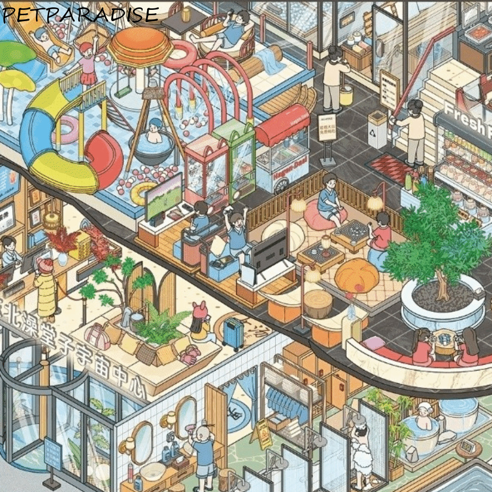 Nhãn dán cảnh 3D PETPARADISE, Nhãn dán phong cảnh 3D theo chủ đề suối nước nóng phong cách Trung Quố