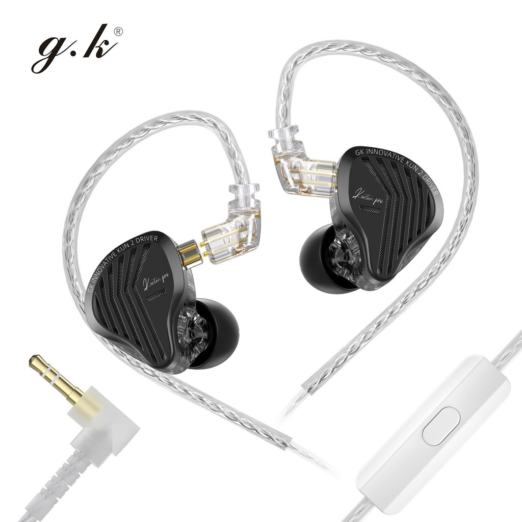 GK-Kunten pro Tai nghe nhét tai HiFi động tần số siêu mỏng Tai nghe màn hình thể thao với cáp có thể thay thế 2PIN