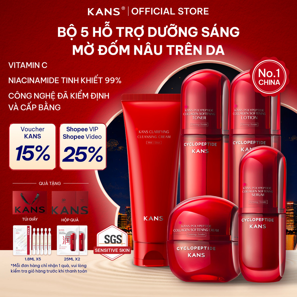 KANS Combo 5 Món Dưỡng Da Chống Lão Hóa Sữa Rửa Mặt - Toner - Lotion - Serum - Kem Dưỡng giúp Cấp Ẩm