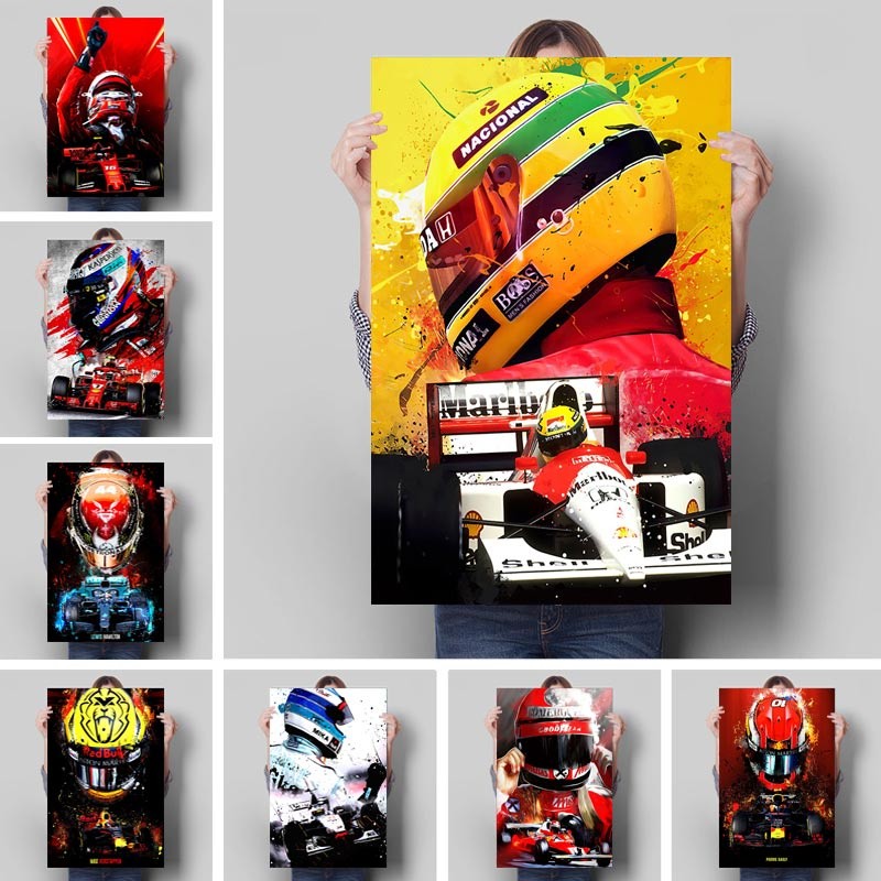 F Racing Áp Phích Ayrton Senna Charles Leclerc Canvas Nghệ Thuật Trang Trí Tường Phòng Khách