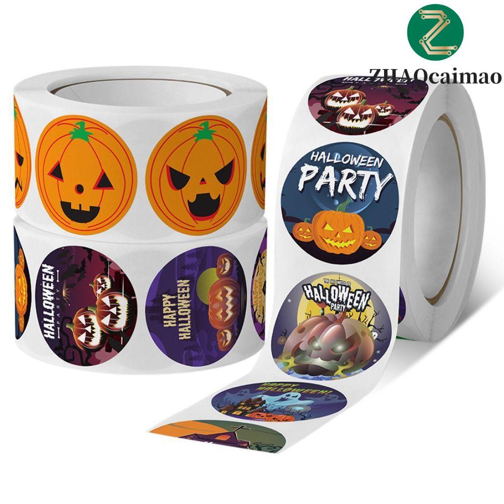 ZHAOcaimao ZHAOCAIMAO 500 Cái / cuộn Miếng Dán Bí Ngô Halloween, Nhãn Halloween Tự Dính Ma, 500 Cái 