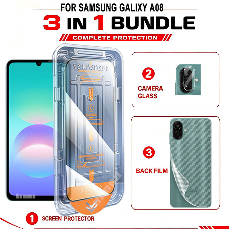 Kính Cường Lực 3 Trong 1 Cho Samsung Galaxy A08 4G A18 A17 A07 A06 A57 A37 A27 Tấm Bảo Vệ Màn Hình Dễ Dàng Lắp Đặt Tự Động Loại Bỏ Bụi HD Trong Suốt Chống Trầy Xước
