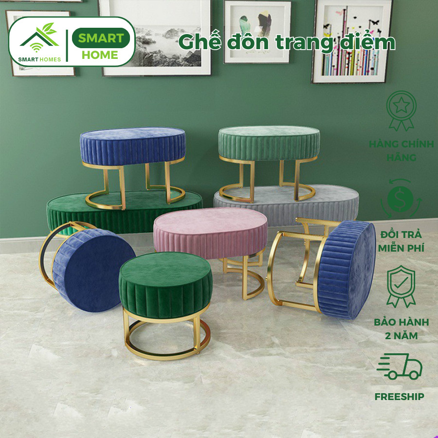 Đôn ghế decor SMARTHOMES - Ghế Sofa , đôn bàn trà khung sắt bọc nỉ nhung