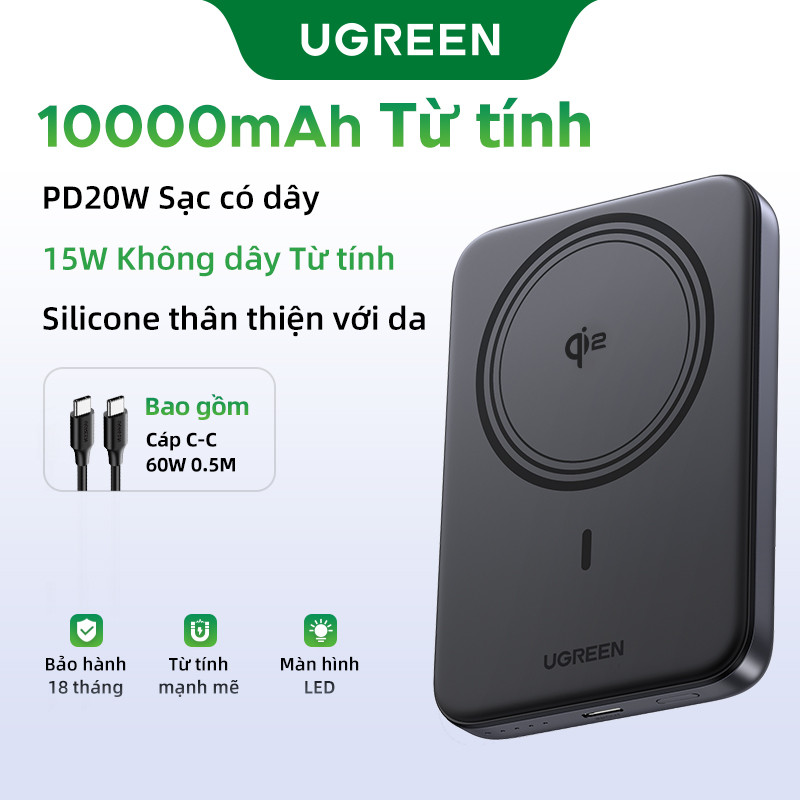 【Pin Sạc Dự Phòng Có Thể Đặt Hàng】Bộ sạc không dây từ tính UGREEN Qi2 15W 10000mAh|dành cho iPhone 1