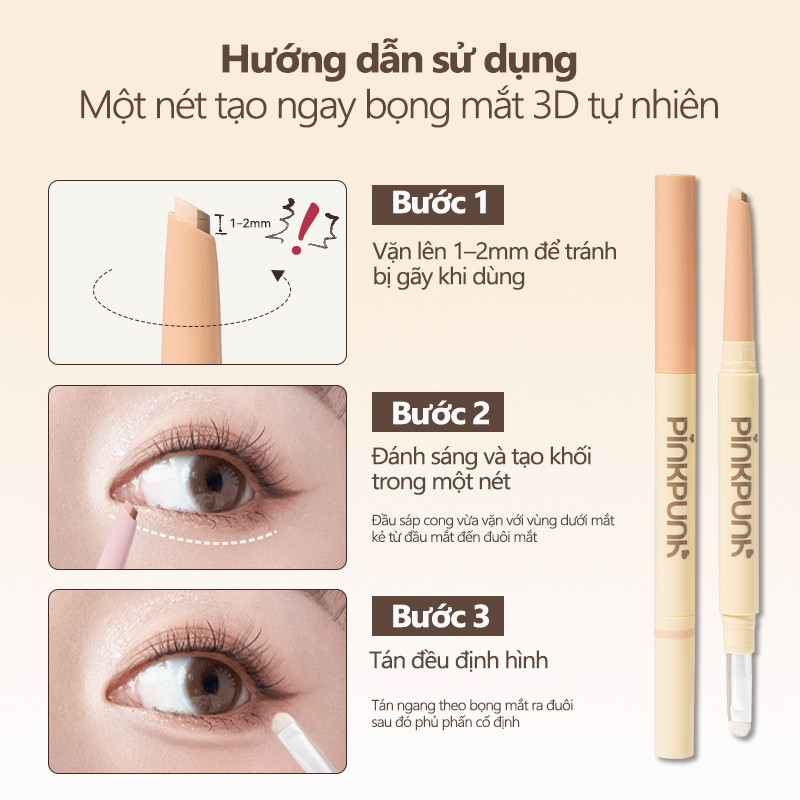 Bút vẽ bọng mắt 2 đầu PinkPunk Dolly Eyes Aegyo Sal Vẽ Đường Viền Và Đánh Sáng Tất Cả Trong Một Chống Thấm Nước Hiệu Ứng 3D Tự Nhiên Dễ Dùng Cho Người Mới Bắt Đầu | BigBuy360 - bigbuy360.vn