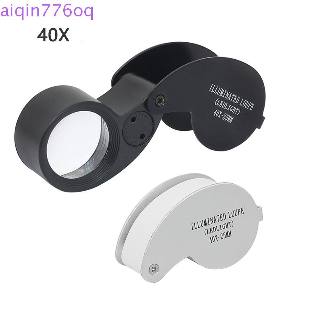 Kính lúp có thể gập lại AIQINOQ, Kính lúp gấp 40X cầm tay, Trang sức LED ống kính bỏ túi 40X