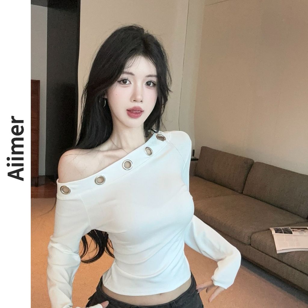 Áo thun dài tay lệch vai mùa thu đầu mùa thu dành cho nữ