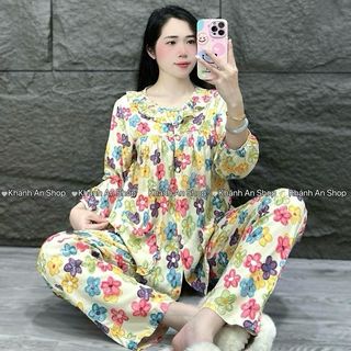    DEAL MỞ BÁN   Hàng Mới Về KA107 Cao hơn 1m6 sẽ ngắn nên lên 1 size  - Đồ Bộ Tole Lanh Áo Cổ Tròn Phối Bèo Có Túi Áo 