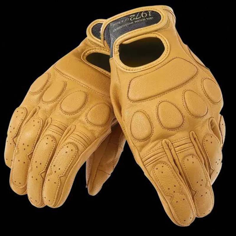 New yellow leather retro gloves, DUACTI motorcycle racing riding anti-fall breathable anti-fall glov