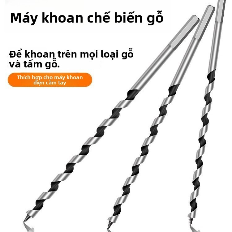 Six-Piece Deep Hole Drill Bit Set for Hexagonal Wood Cutting, Long spiral woodworking drill bit Prof