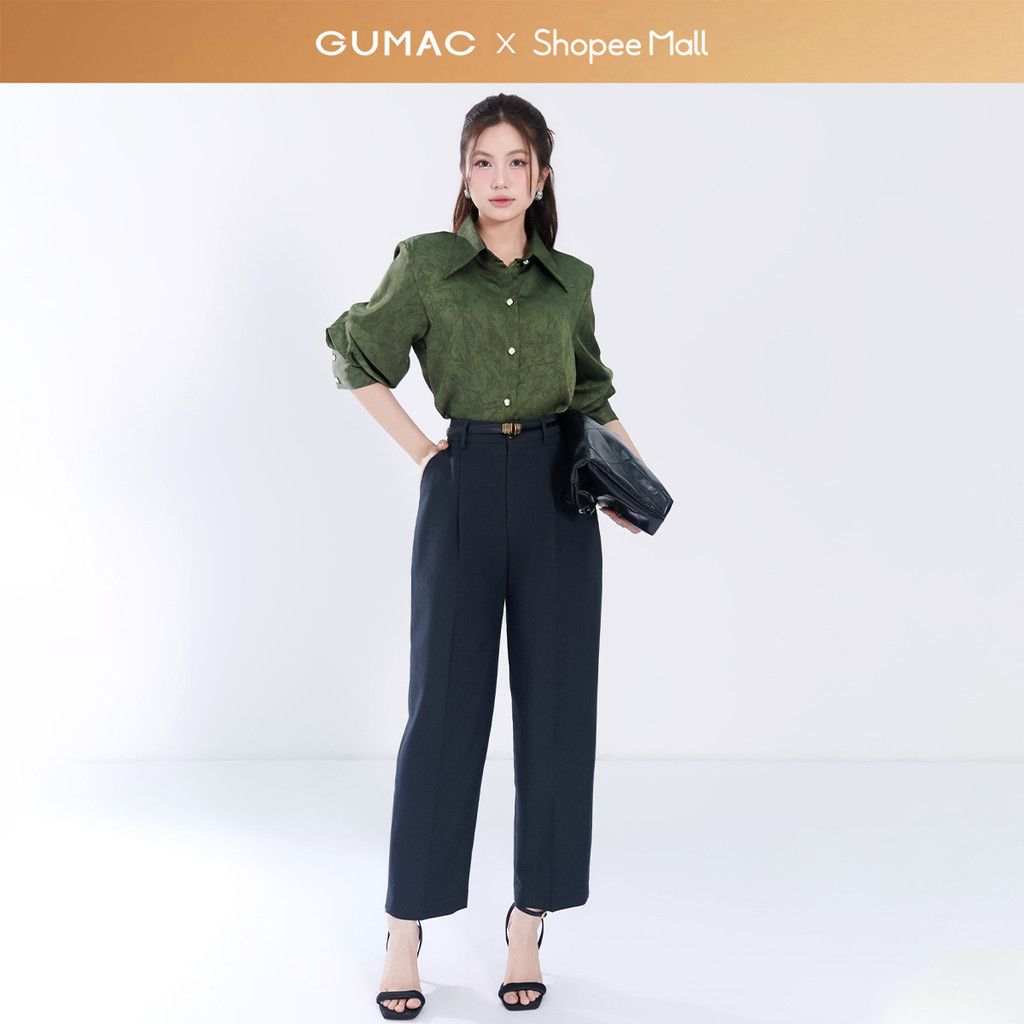 Quần tây nữ baggy chiết ly nút vân vải cotton lạnh mềm mát công sở thời trang GUMAC QF06009
