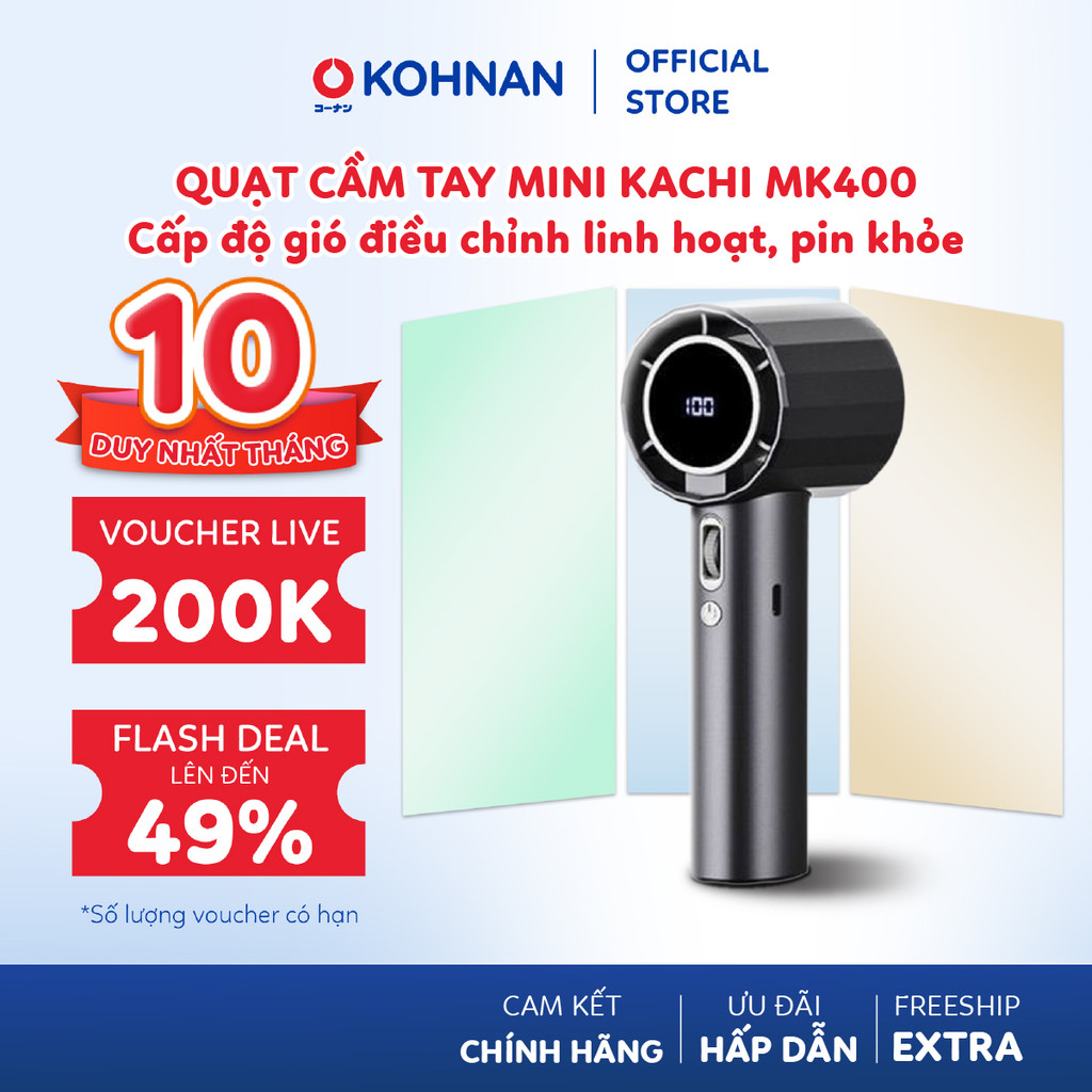 Quạt cầm tay mini KACHI MK400 100 cấp độ gió điều chỉnh linh hoạt, pin khỏe từ 3H đến 12H
