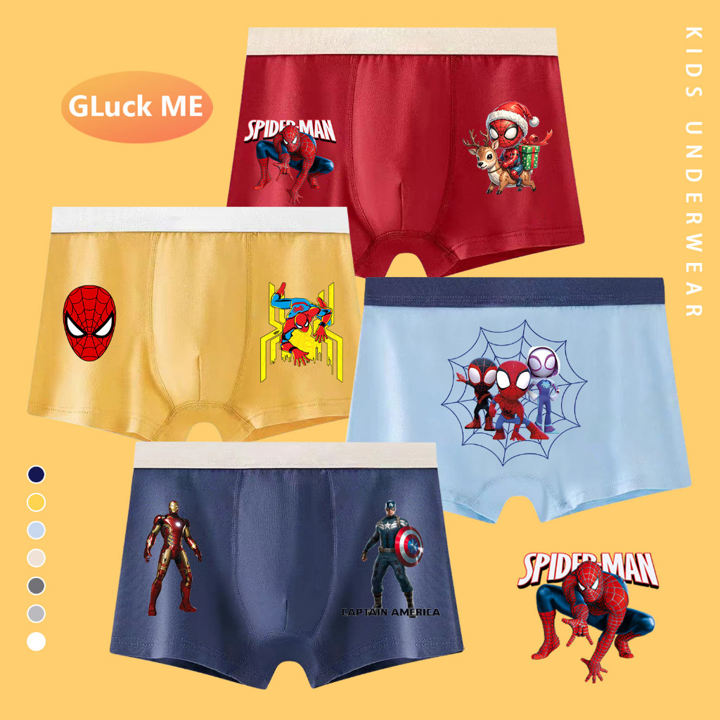 [4 món] Quần lót Boxer nam Boxer Cotton nguyên chất hoạt hình Spider Man