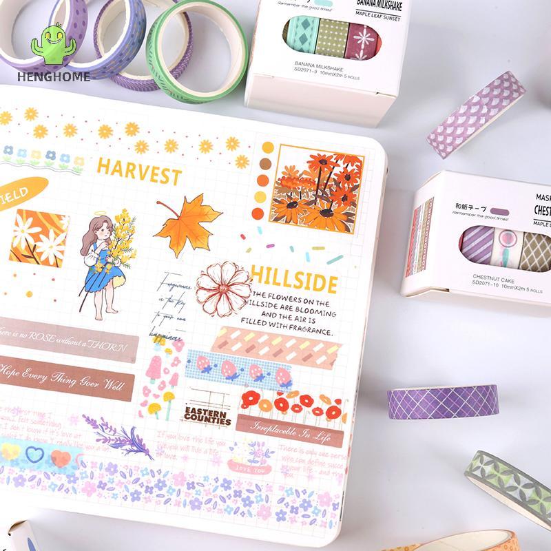 HENGHOME 5Rolls Slim Basic Washi Tape Scrapbooking Supplies Washi Tape Set Rainbow Cinta Adhesiva De