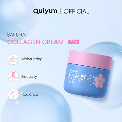 Kem Collagen QUIYUM Sakura | Kem dưỡng ẩm & làm sáng da mặt | Axit Hyaluronic, Niacinamide & Vitamin E | Mịn màng, không nhờn