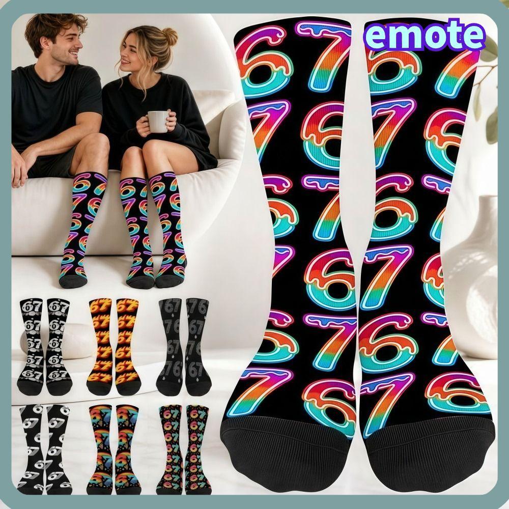 EMOTE 67 Meme Crew Tất Dài, Cotton Ấm Unisex 67 Meme Kem Tất, Thời Trang Nhẹ Hoạt Hình Thoáng Khí Sá