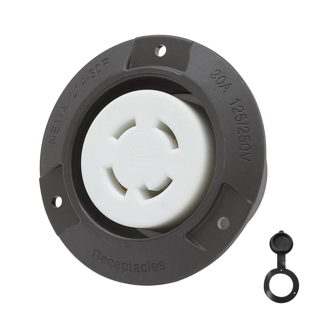 Ổ cắm mặt bích Nema L14-30R có nắp chống nước, Khóa 14-30R ở 3 cực 4 dây 30AMP 125 / 250V Ổ cắm nữ, 