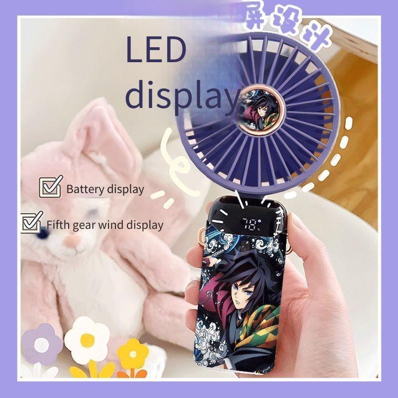 Quạt làm mát tay cầm demon Slayer có màn hình LED 5 tốc độ có thể sạc lại Quạt mini di động Kipas Mi