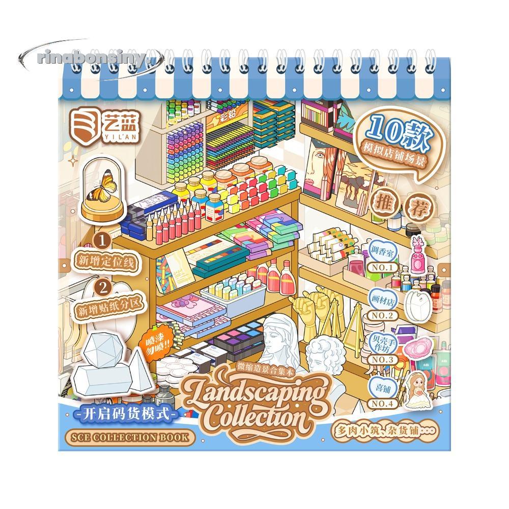 RINABONSINY Sticker Book, Die-cut 30 Tờ Mini Scene Sticker, Store Series Minh Họa Tinh Tế Giảm Căng 