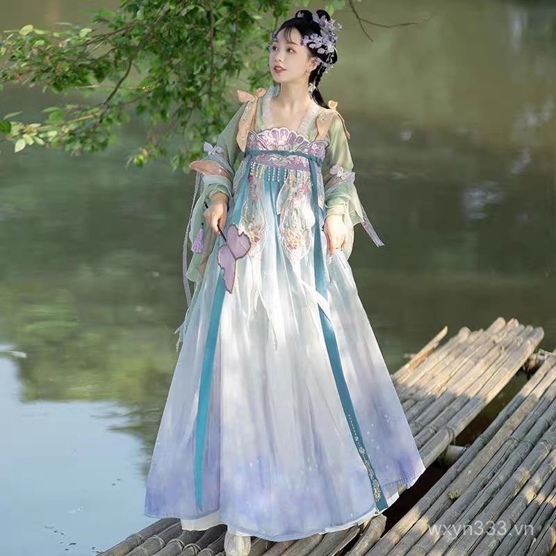 Váy Nữ Thanh Lịch Hanhua Thần Elements Hua Ji Words Hanfu Full Breast Cho thuê Han Element Nữ Hanfu 