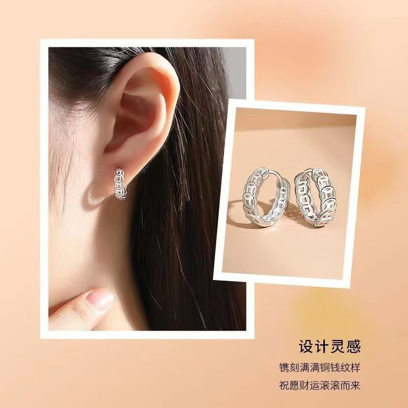 Plain silver women's studs in stock tb Sterling silver stylish earrings with copper coins and pure s