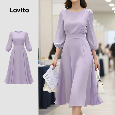 Đầm nữ Lovito tím xuân hè dây kéo thanh lịch LK6LD266