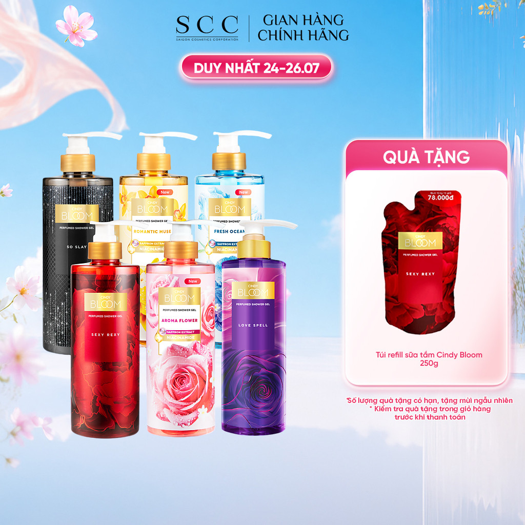 Sữa Tắm Nước Hoa CINDY BLOOM Hương Thơm Ngọt Ngào, Nữ Tính, Làm Sạch Dịu Nhẹ Chai 640g