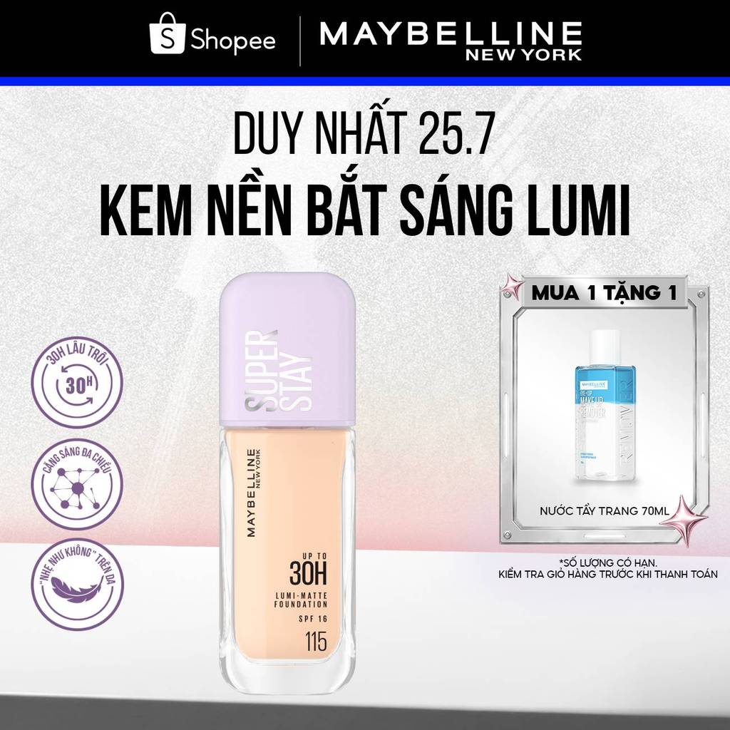 Kem nền bắt sáng Superstay Lumi Matte 30H che phủ siêu nhẹ mặt Maybelline New York 35ml