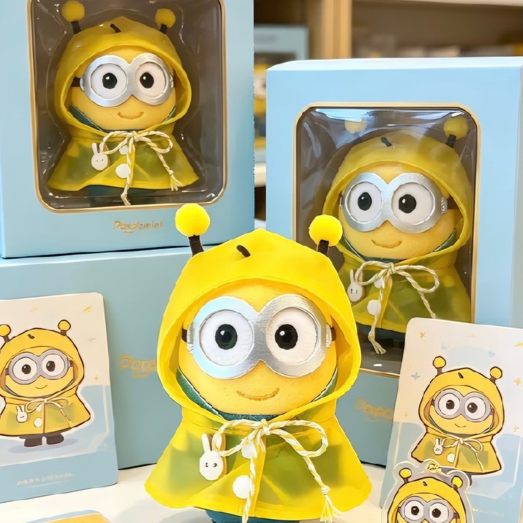 Minions Big-Eyed Cute Bag Pendant Cartoon Bee Raincoat Plush Doll Keychain Birthday Gift