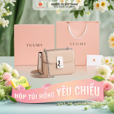 Bộ hộp quà YUUMY (Túi đeo chéo nữ YUUMY YN186 + Hộp quà YHQ2 + Túi giấy YTG2 + Túi rút BVR3838 + Thiệp cảm ơn YBT1)