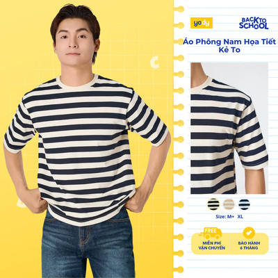 [BST The New T-Mate] Áo thun nam YODY vải cotton kẻ sọc mềm mại MCTS25S082