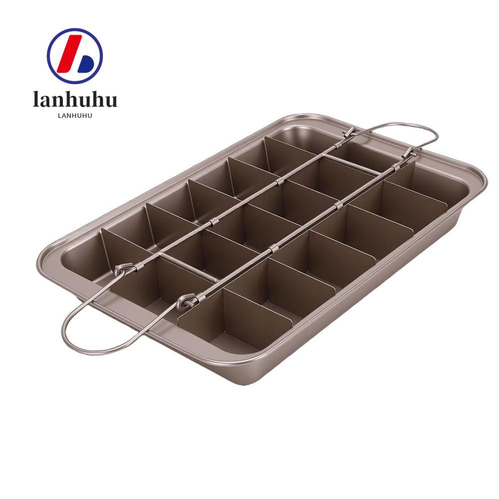 Chảo Brownie LANHU có ngăn chia, Chảo nướng bánh Brownie 18 khe cắm, Tay cầm cầm cố định bằng thép C