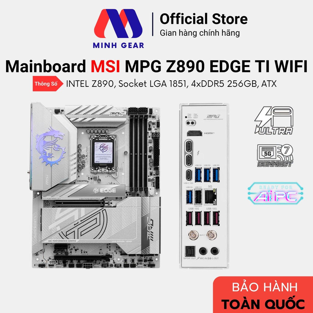 Mainboard MSI MPG Z890 EDGE TI WIFI DDR5 Socket LGA 1851 , INTEL Z890 (Bảo Hành Chính Hãng)