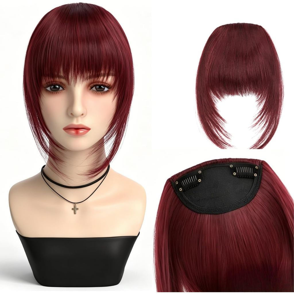 Golden Clip-on Bangs, HanHair Tóc Giả Clip-on Bangs, Kẹp Vàng Bangs, Kẹp Pháp Bangs (Đỏ)