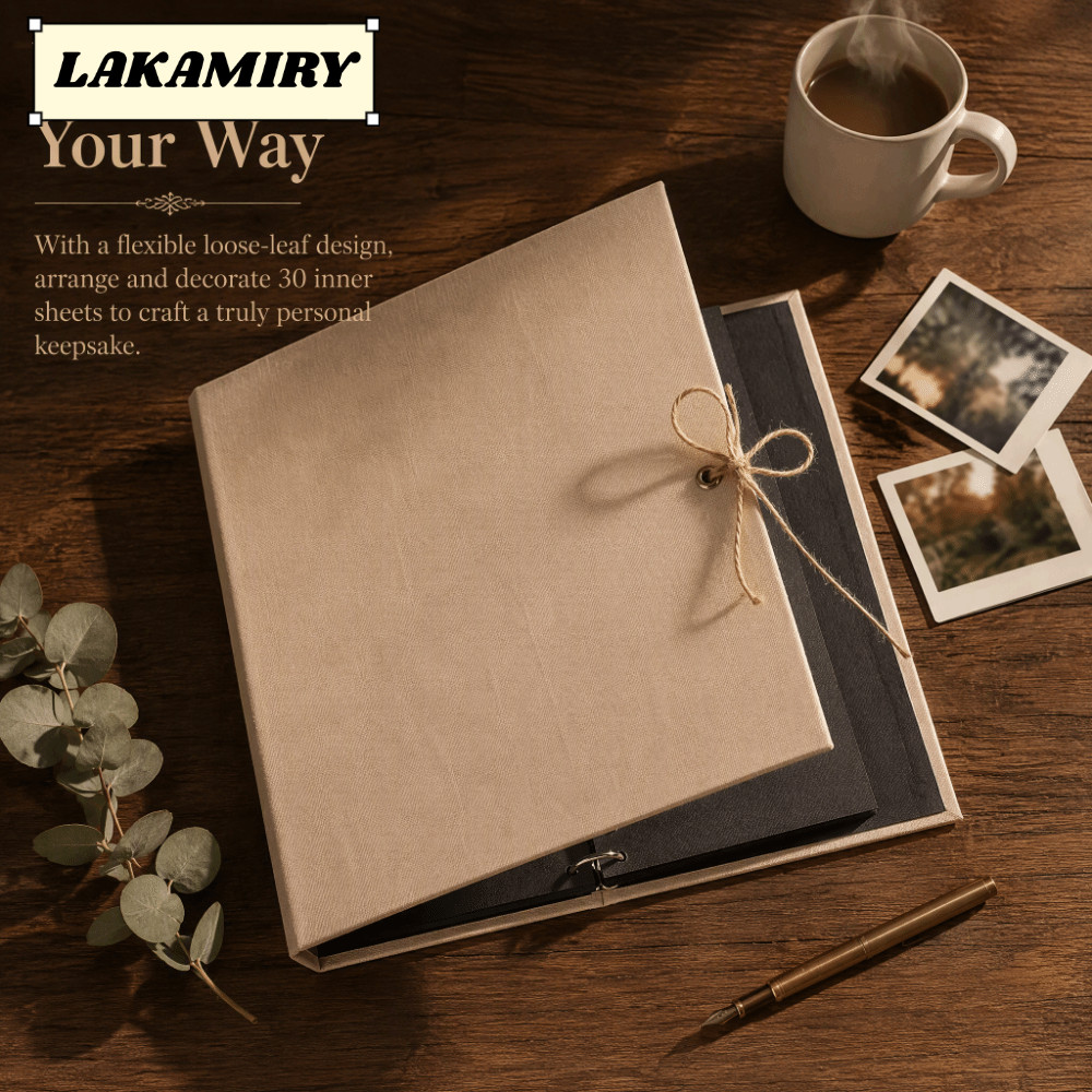 LAKAMIRY DIY Album Sổ Lưu Niệm, 30 Trang 10.43x8.27in Linen Craft Card Album, Dây Đeo Đơn Giản Kết C