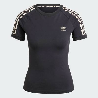 adidas Lifestyle Leopard 3-Stripes Tee Women Black IW8478