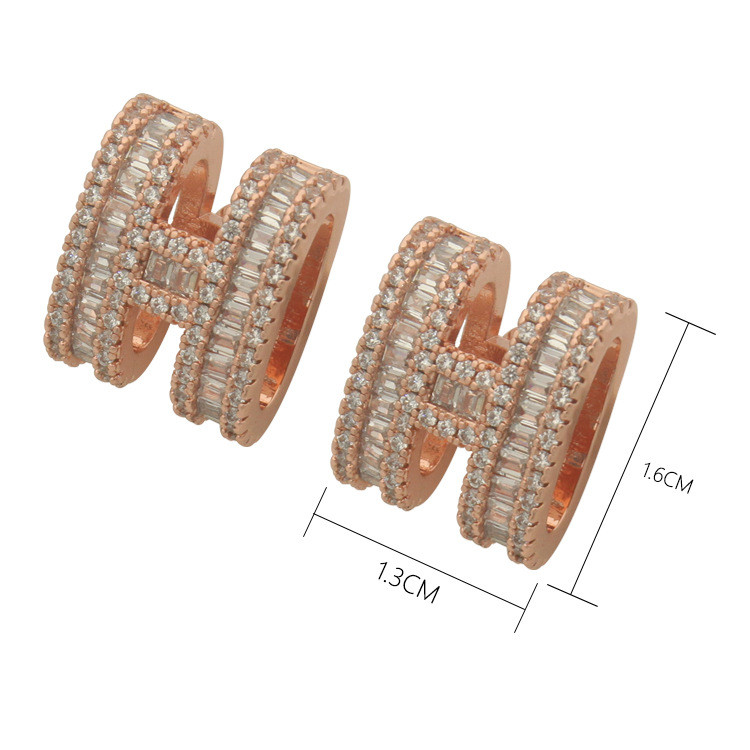 JHWE Earring set with letter diamonds, oval studs, rectangular letter earrings, and round diamonds