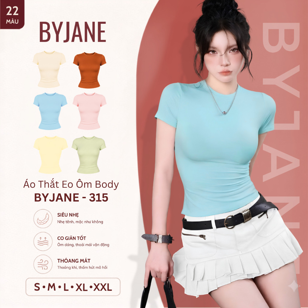 [MÀU PASTEL] Áo Thun Nữ Ôm Body BYJANE Thắt Eo Chất Thun Mịn Co Dãn 4 Chiều - 315