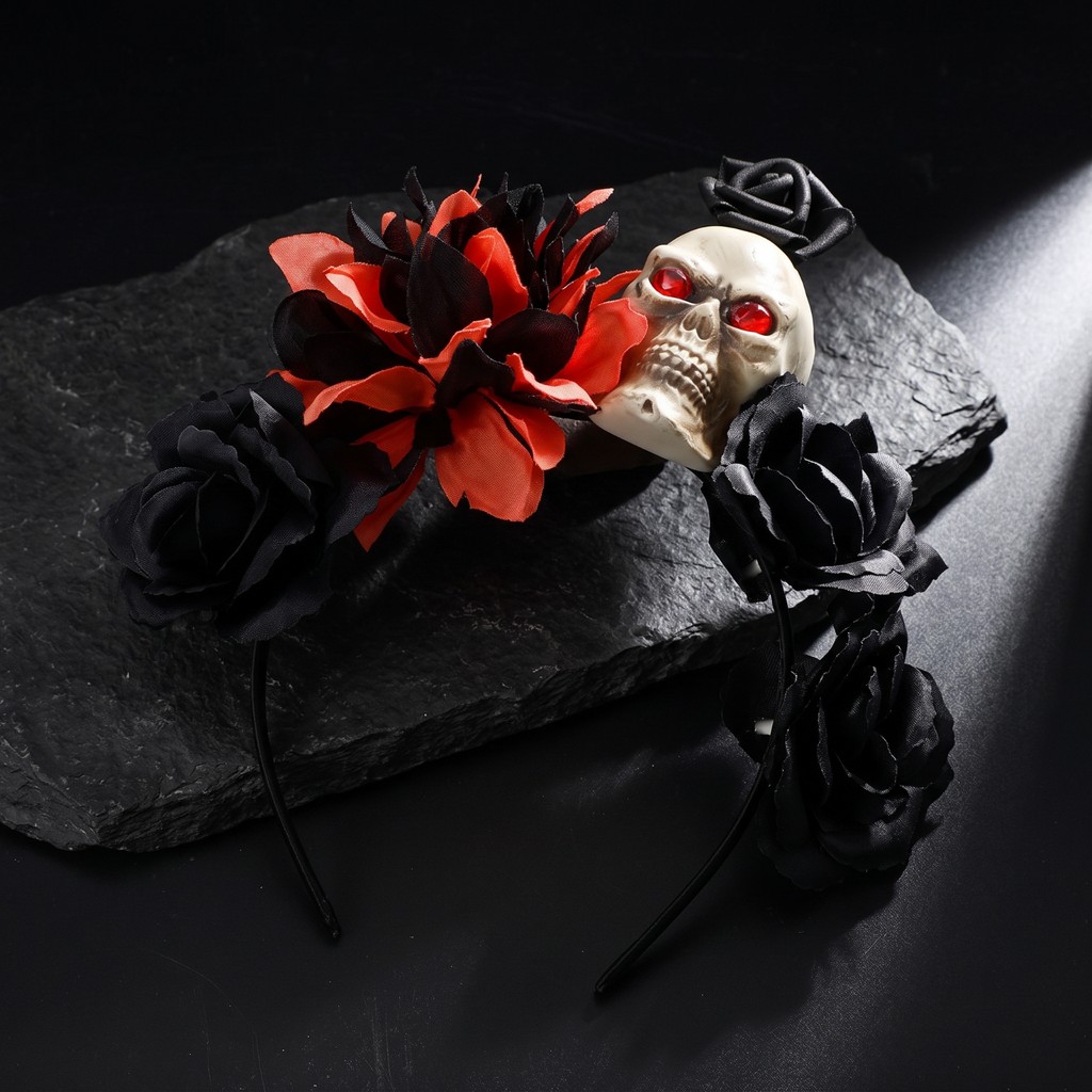 Halloween Băng Đô Với Đầu Lâu Và Hoa Gothic Đầu Lâu Băng Đô Quấn Tóc Trang Phục Mũ Thời Trang Cho Co