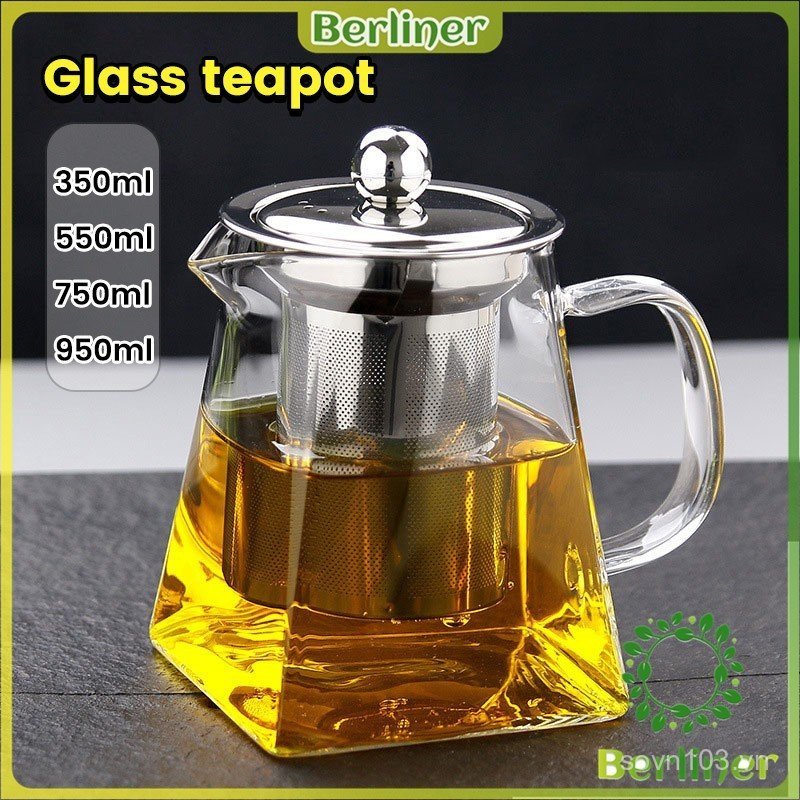 Ấm trà thủy tinh chịu nhiệt Berliner 950ml có bộ lọc bằng thép không gỉ cho bộ trà văn phòng tại nhà