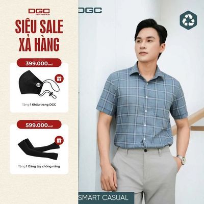 Áo sơ mi Nam ngắn tay DGC Dáng suông Smart Casual, chất vải thoáng mát mềm nhẹ - SASNBE38M