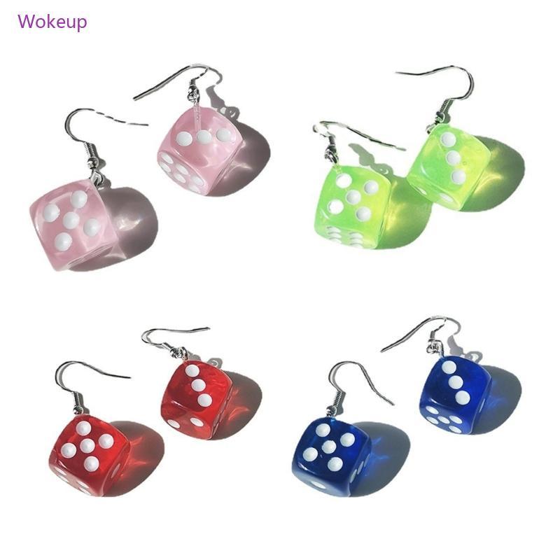 Woke Nhựa Xúc Viền Mát Ngộ nghĩnh Cubic Dice-Geometric Thả Bông Tai Thẩm Mỹ Cube-Dice Câu Lạc Bộ Đêm