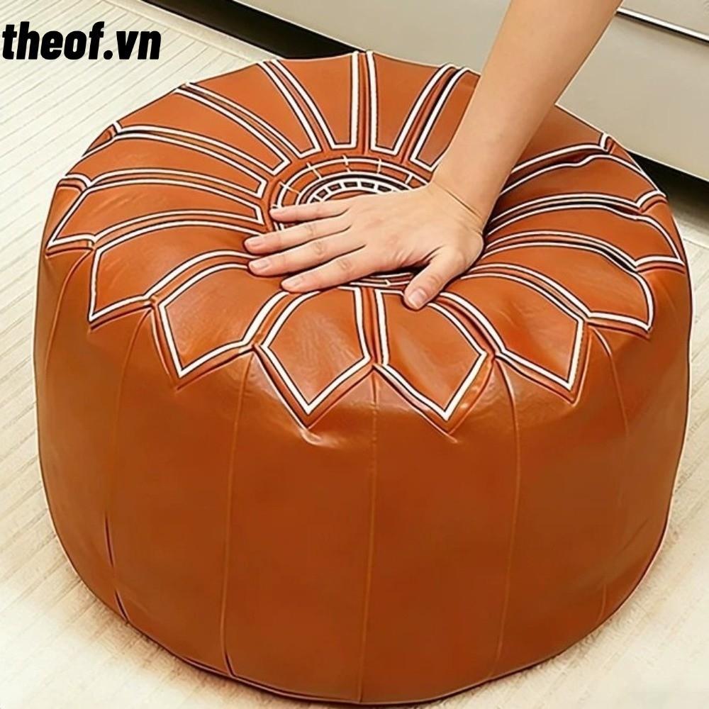 THEOF Fillable Ottoman Pouf, Hình Tròn Phong Cách Ma-rốc Lưu Trữ Ottoman, Da PU Họa Tiết Thêu Tròn P