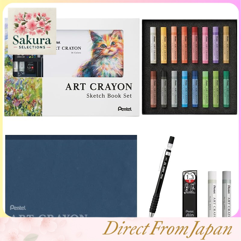 Pentel Art Crayons - Assorted Sets, Blenders, and White Single/Multiple Packs with Sketchbook and Dr