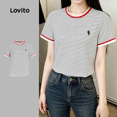 Áo thun Lovito phong cách thường ngày phối màu mùa xuân/hè cho nữ LK4ED2333