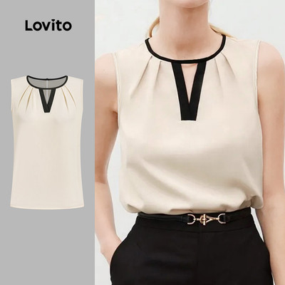 Áo Lovito thanh lịch phối màu xếp ly mùa xuân/hè màu mơ cho nữ L155ED1642