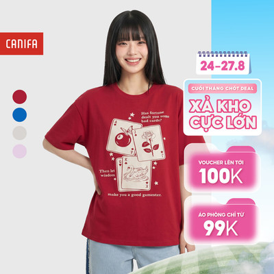 Áo phông nữ cổ tròn ngắn tay in họa tiết chất liệu thoáng mát CANIFA 6TS26C002