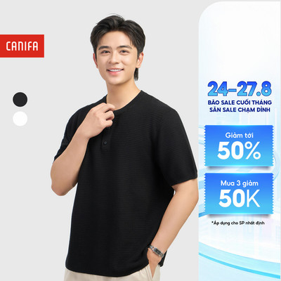 Áo thun nam ngắn tay CANIFA chất len cổ V 8TE26S001